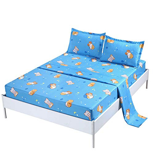 SDIII 3PC Dog Bedding Sheet Sets Twin Size Animal Bed Sheets with Flat Fitted Sheet for Boys, Girls and Teens