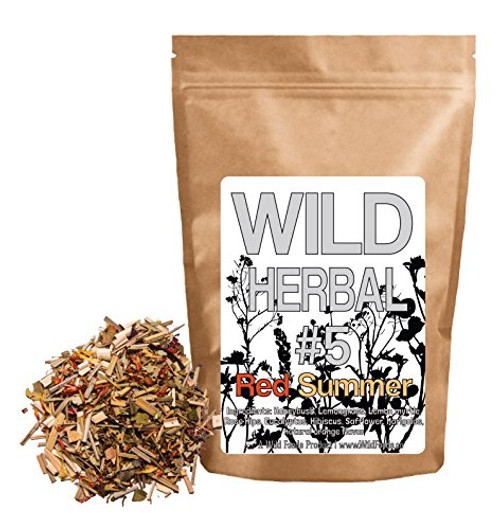 Wild Herbal #5 Red Summer Tea Blend by Wild Foods - 9 Ingredient Tea with Honeybush, Lemongrass, Lemon myrtle, Rose Hips, Eucalyptus, Hibiscus, Safflower, Marigolds (8 Ounce)