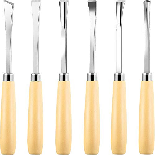 6 Pieces Wood Carving Chisels Wood Carving Tools Set with Wood Handles and Manganese Steel Blades for Carpentry Carving, 6 Sizes