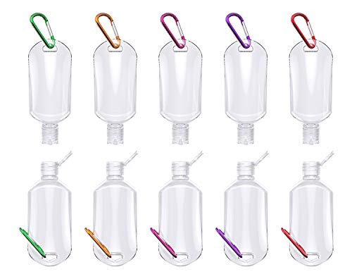 10 Pack Plastic Travel Bottles Hand Sanitizer Keychain Leakproof Squeeze Bottles with Flip Cap Empty Refillable Containers for Travel, Outdoor, School 60ml/2oz