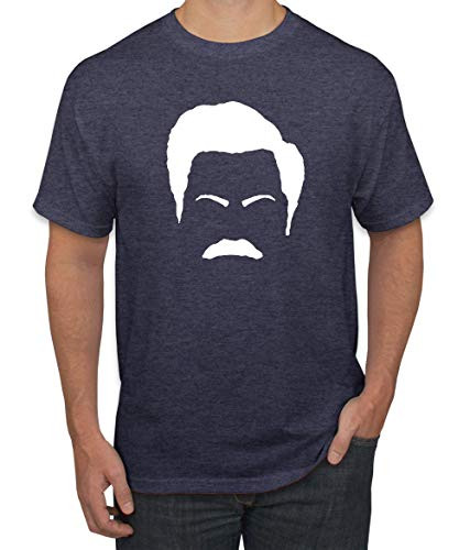 White Parks and Rec Fans Ron Swanson Mustache Face Silhouette Pop Culture Graphic T-Shirt, Vintage Heather Navy, 2XL
