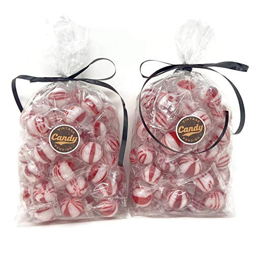 Striped Peppermint Balls Hard Candy Wrapped, Bulk Gift Bag (Two pounds)