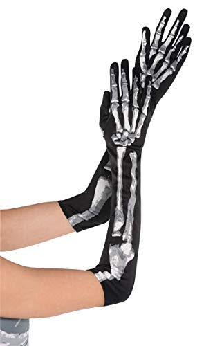 amscan 841439 Long Black Skeleton Gloves for Adults, 1 Pair
