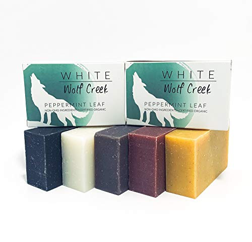 White Wolf Creek Hand Soap - All Natural Handmade Organic Soap Bar, Cold Pressed, Bath Bar Soap Scented using essential oils for a great Hands,Face and Body Wash - Two Bars (Peppermint Leaf, 2 Pack)