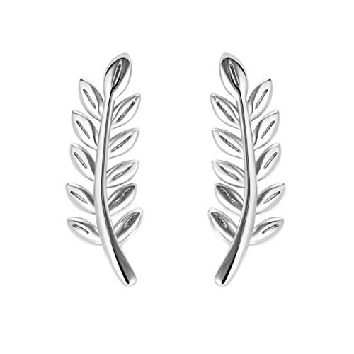 YFN 925 Sterling Silver Ear Crawler Cuff Earrings Ear Climber Leaf Hypoallergenic