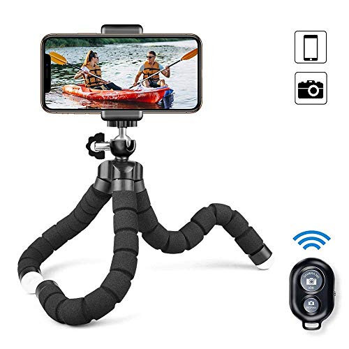 Phone Tripod, Portable and Flexible Selfie Stick with Bluetooth Remote and Universal Clip, 360° Adjustable Compact Tripod Stand Holder for Cell Phone/Gopro (Upgraded)