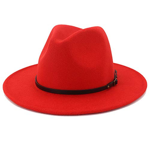 Lisianthus Women Wide Brim Wool Fedora Panama Hat with Belt Buckle A-Red