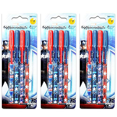 Marvel Captain America Pen Set ~ Bundle Includes 12 Captain America Stick Pens (Captain America Office Supplies, School Supplies)