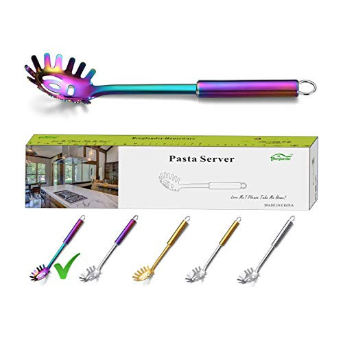 Berglander Pasta Fork, Spaghetti Spoon, Stainless Steel Rainbow Pasta Server, Colorful Spaghetti Server With Titanium Plating, Noddle Fork, Heat Resistant (Rainbow)