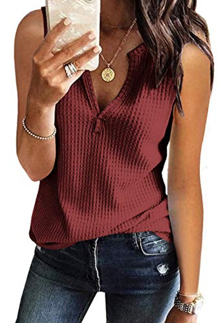 MIROL Womens Sleeveless Tank Tops V Neck Shirts Waffle Knit Solid Color Tunic Tops Casual Summer Basic Blouse Brick Red MIROL Womens Sleeveless Tank Tops V Neck Shirts Waffle Knit Solid Color Tunic Tops Casual Summer Basic Blouse Brick Red