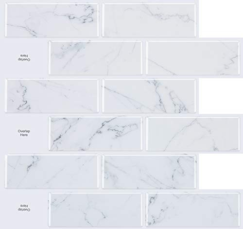 STICKGOO Peel and Stick Subway Tile Backsplash, 13 inchx 12 inch Marble Look Kitchen Backsplash Peel and Stick Tiles, Pack of 1