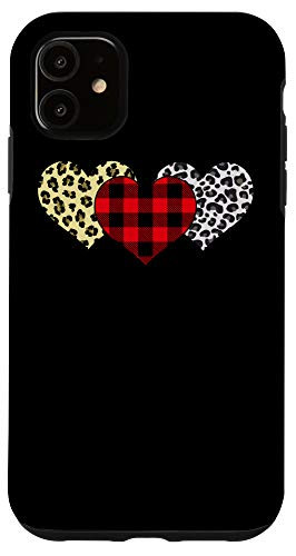 iPhone 11 Valentine's Day Buffalo Check Heart Cheetah Heart Case