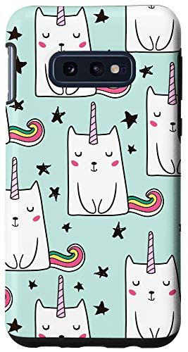 Galaxy S10e Rainbow Kitty Cat Unicorn Stars Mint  and  White Pattern AEN096 Case