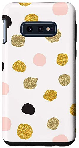 Galaxy S10e Cute Colored Beige Black and Pink Polka Dot Spots on White Case