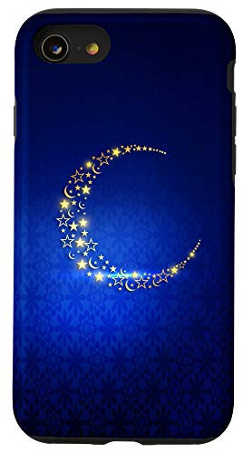 iPhone SE (2020) / 7 / 8 Crescent moon stars on blue flowers night sky aesthetic art Case