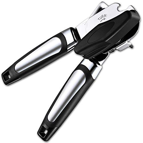 Can Opener Strongest Heaviest Duty, Best Jar Opener  and  Tin Opener, Manual Good Grips Anti-slip Hand Grip, Stainless Steel Sharp Blade, Ergonomic and Easy to Use, with Large Turn Knob