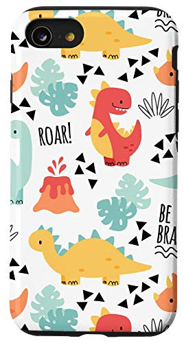 iPhone SE (2020) / 7 / 8 Cute Dinosaurs Roar Be Brave Yellow Red Turquoise Case