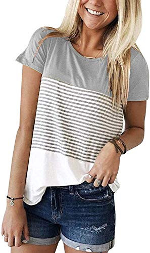 Hount Women's Short Sleeve Tops Casual Summer Loose T Shirts Gray XL