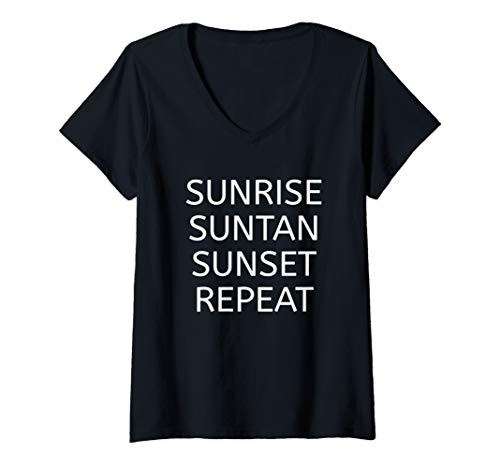 Womens Sunrise Suntan Sunset Repeat V-Neck T-Shirt