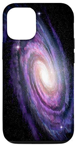 iPhone 12/12 Pro Cool Pretty Purple Spiral Galaxy Swirl Stars In Black Space Case