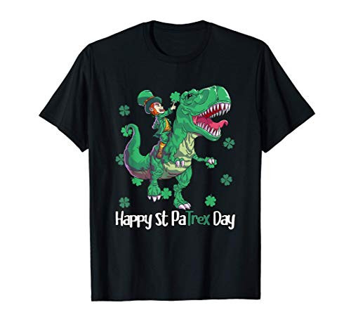Dino St Patricks Day Shirt Kids Toddler Boys Leprechaun T-Shirt