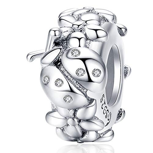 Junyi Jewelry 2 pcs Ladybug Spacer Charm 925 Sterling Silver Stopper Charm Clip Charm Music Charm Anniversary Charm for Pandora Charm Pandora Charm Bracelet