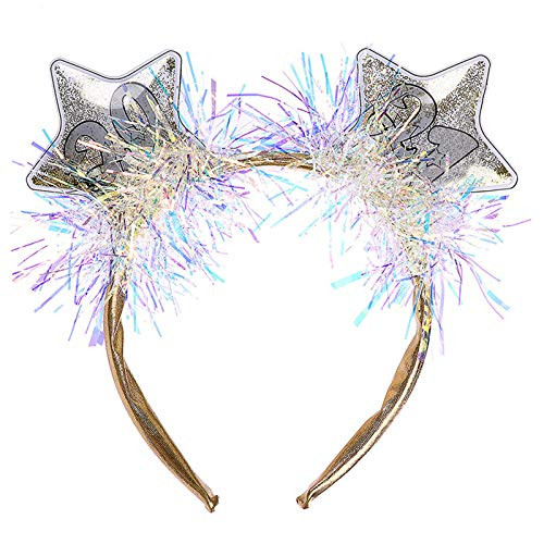 Soochat Happy New Year Headband Tiara, 2021 Headband Tinsel Crown with Star, New Year's Eve Party Hair Accessories Party Favors Supplies