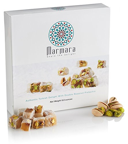 Turkish Delight with Double Roasted Pistachio Marmara Sweet Confectionery Gourmet Box Candy Dessert Medium 4.4 ounce