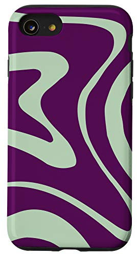 iPhone SE (2020) / 7 / 8 Dark Violet And Sage Liquid Swirl Abstract Art Retro Pattern Case