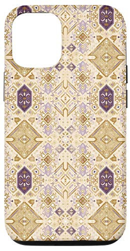 iPhone 12/12 Pro Purple Yellow Brown Tan Pink Blue Pattern AEP066 Case