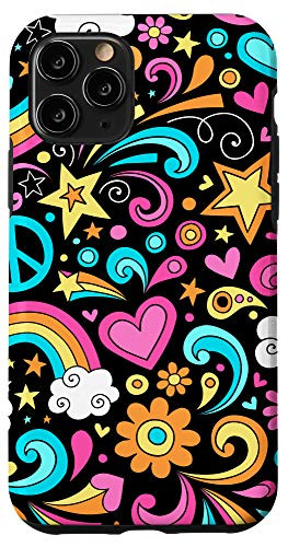iPhone 11 Pro Heart Rainbow Peace Star Pink Blue Black Pattern AEN033 Case
