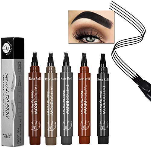 5Pcs Eyebrow Tattoo Pen, Liquid Eyebrow Pencil, Microblading Eyebrow Pen, 4 Point Eyebrow Pen,Tattoo Eyebrow With Precision Applicator Long Lasting, Waterproof, Creates Natural Looking Brows (Monday and Friday)