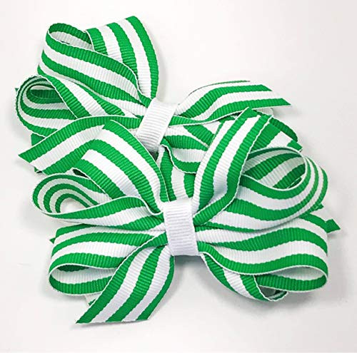 Green Taffy White set of two 3 inch Hair Bows