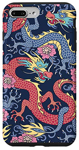 iPhone 7 Plus/8 Plus Dragons Colorful Red Blue Teal Yellow Pink Pattern AEQ060 Case