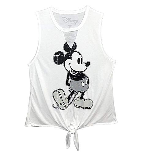 Disney Mickey Mouse White Juniors Tank Top with Tie Front (Small)