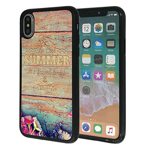 iPhone Xs Max Case,Vobber Slim Anti-Scratch Architecture TPU Shockproof Protective Case Cover for Apple iPhone Xs Max 6.5 inch 2018,Summer Travel Time Wood Writing