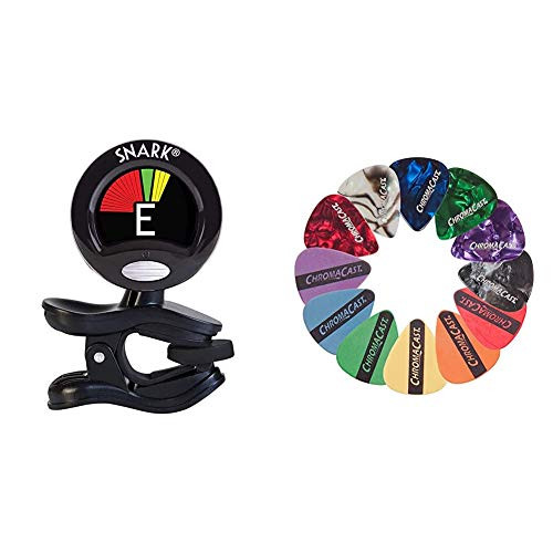 Snark SN5X Clip-On Tuner for Guitar, Bass  and  Violin (Current Model)  and  ChromaCast CC-SAMPLE Sampler Guitar Picks (12 count)