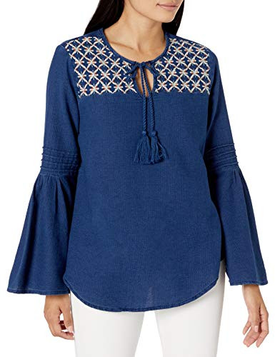 Karen Kane Women's Balboa Bell Sleeve Top, Indigo, L