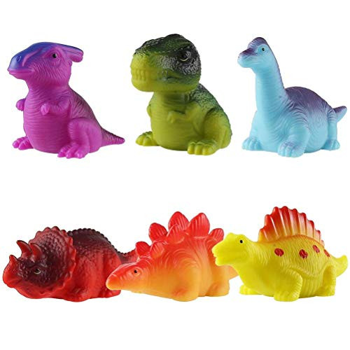 Tangshi Baby Bath Toys, 6Pcs Dinosaur Bath Toys with LED up LED Floating Rubber Toys Bathtub Toys Early Learning Toys for Kids Boys Girls Toddler