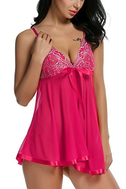 Avidlove Women's Lingerie Lace Babydoll Sleepwear Lace Splicing Chemises (L = US M, Rose Red) Avidlove Women's Lingerie Lace Babydoll Sleepwear Lace Splicing Chemises (L = US M, Rose Red)