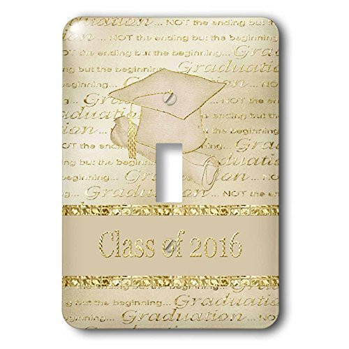 3dRose lsp_212236_1 Graduation Cap and Diploma, Grad Words, Beige and Gold, Class of 2016 Single Toggle Switch