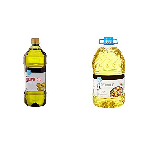 Amazon Brand - Happy Belly Pure Olive Oil, Mediterranean Blend, 51 Fl Oz and Happy Belly Vegetable Oil, 1 Gallon (128 Fl Oz) Amazon Brand - Happy Belly Pure Olive Oil, Mediterranean Blend, 51 Fl Oz and Happy Belly Vegetable Oil, 1 Gallon (128 Fl Oz)