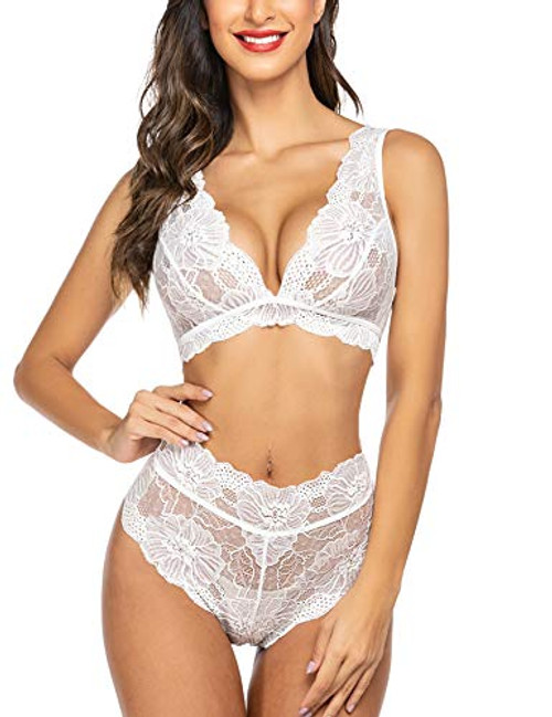 ADOME Sexy Lingerie for Women Lace Bra and Panty Set Babydoll Bodysuit 2 Piece Outfits S-XXL White ADOME Sexy Lingerie for Women Lace Bra and Panty Set Babydoll Bodysuit 2 Piece Outfits S-XXL White