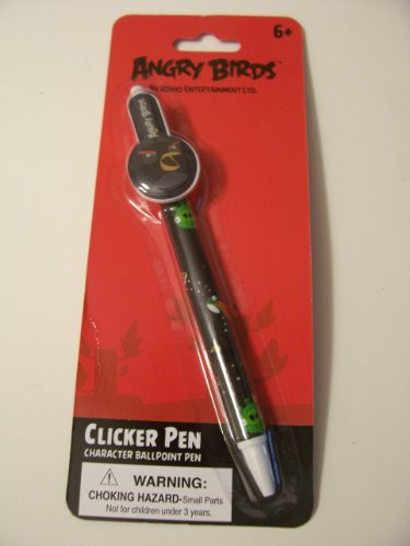 Angry Birds Clicker Character Ballpoint Pen ~ Black Bird Adornment with Decorative Angry Bird Pen