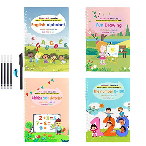 Tuuu Magic Practice Writing Book- English Version Practice Copybook- English Tracing Book for Preschoolers- Mathematics, Drawing, English -Reusable Paper Practice Workbook