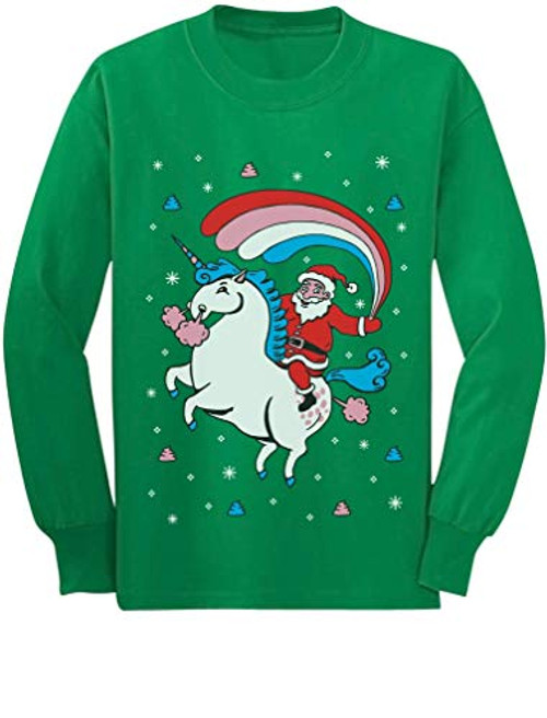Santa Riding Unicorn Rainbow Ugly Christmas Toddler/Kids Long Sleeve T-Shirt 5/6 Green Santa Riding Unicorn Rainbow Ugly Christmas Toddler/Kids Long Sleeve T-Shirt 5/6 Green