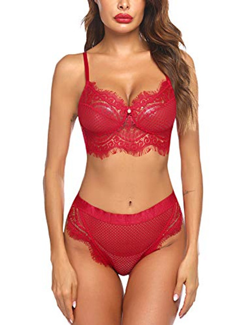 Avidlove Women Lingerie Set Lace Bra and Panty Set Eyelash Bra Lingerie Two Piece Sexy Bralette Set 2 Piece Lace Babydoll Red Avidlove Women Lingerie Set Lace Bra and Panty Set Eyelash Bra Lingerie Two Piece Sexy Bralette Set 2 Piece Lace Babydoll Red
