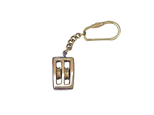 Hampton Nautical Solid Brass Pulley Key Chain, 5"