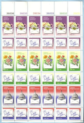1980 LETTER WRITING 1810a Plate Block of 36 x 15 cents US Postage Stamps