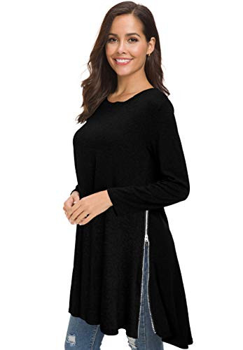 Afibi Tops for Women Long Sleeve Side Split Loose Tunic Tops for Leggings (XXX-Large, Black)